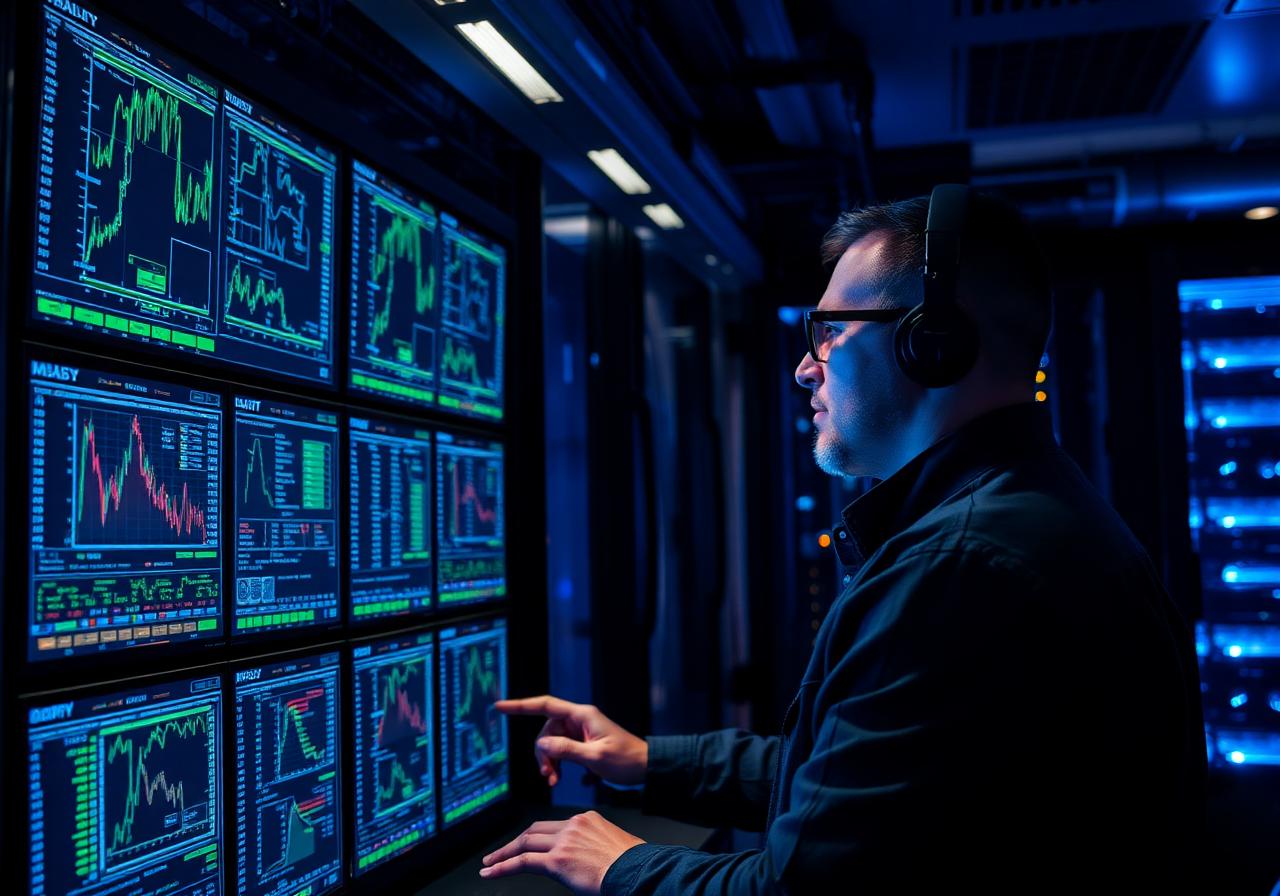 Engineer monitoring network traffic in a data center